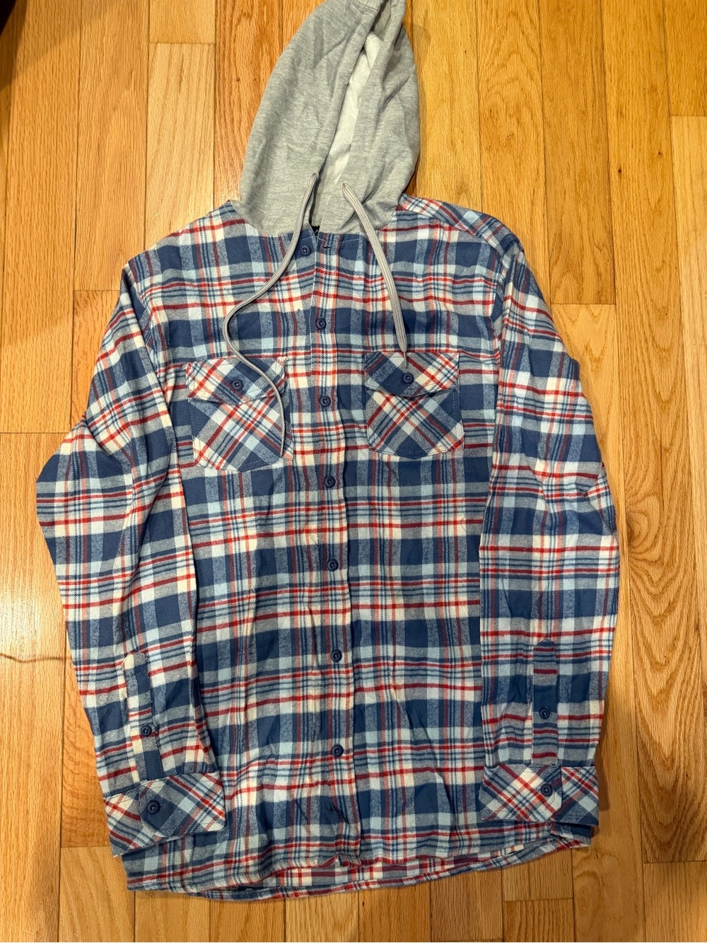 burnside Blue, White & Red Plaid Hooded Shirt Jacket